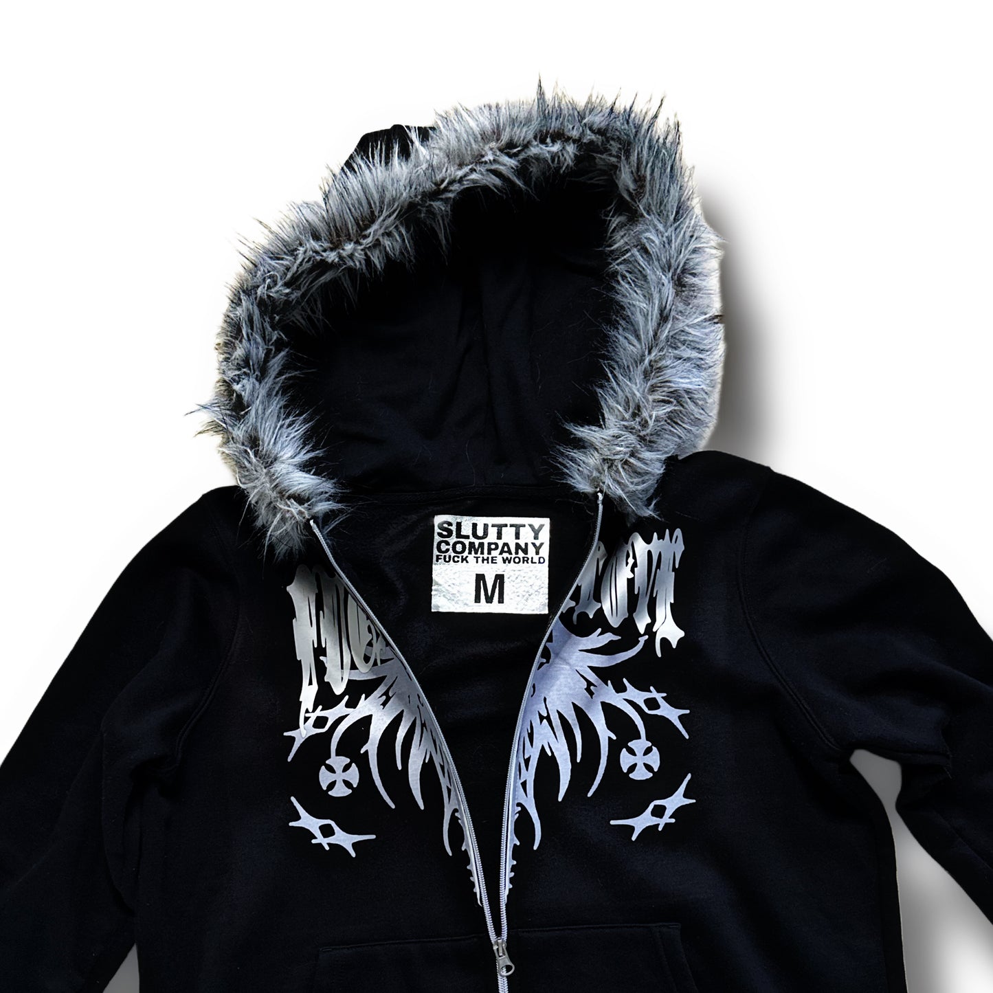 Black “Fuck Fake Love” Fur Hoodie (M)