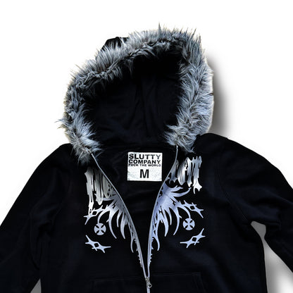 Black “Fuck Fake Love” Fur Hoodie (M)
