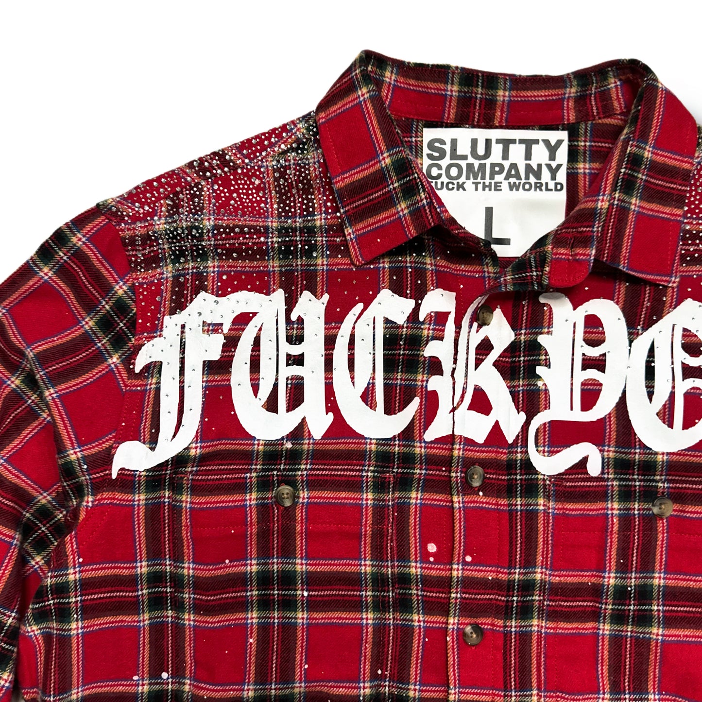 Red “Fuck You” Rhinestone Flannel (L)