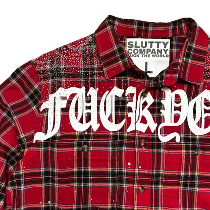 Red “Fuck You” Rhinestone Flannel (L)