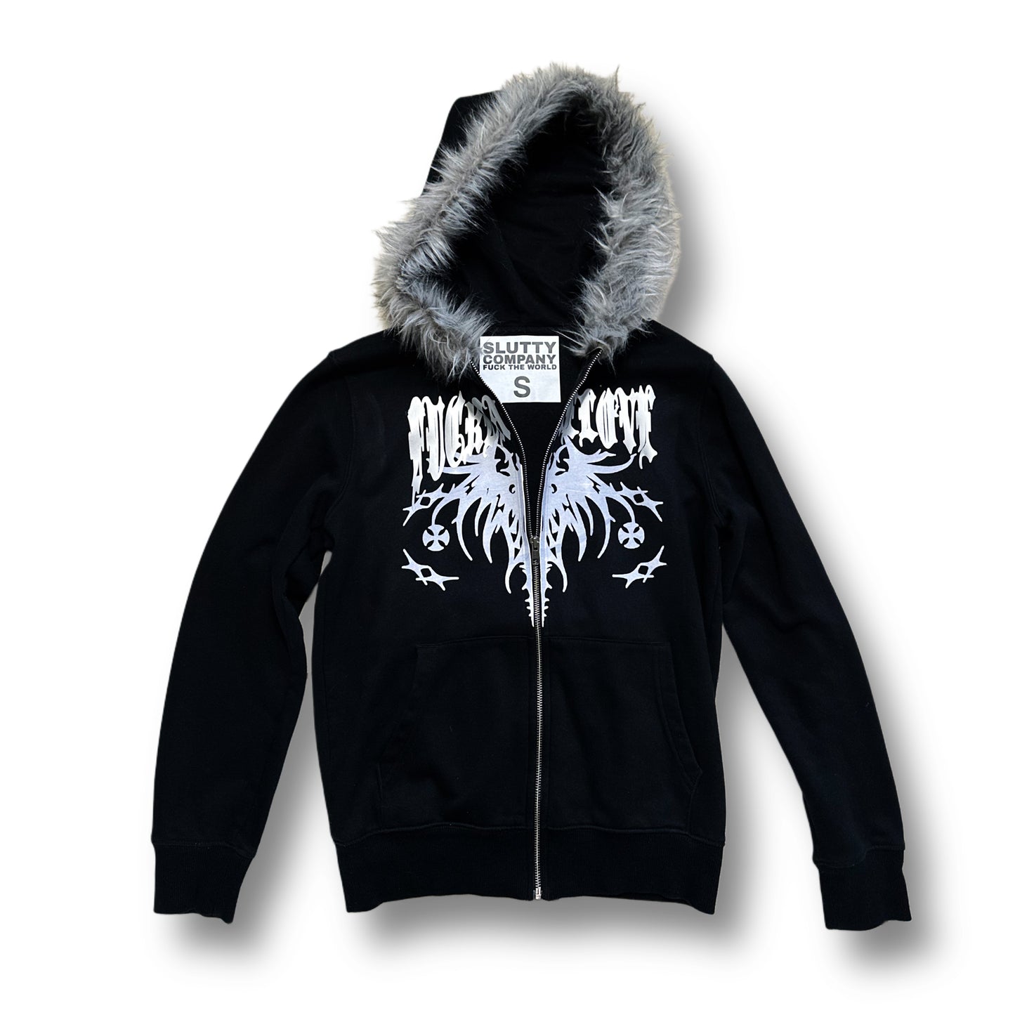 Black “Fuck Fake Love” Fur Hoodie (S)
