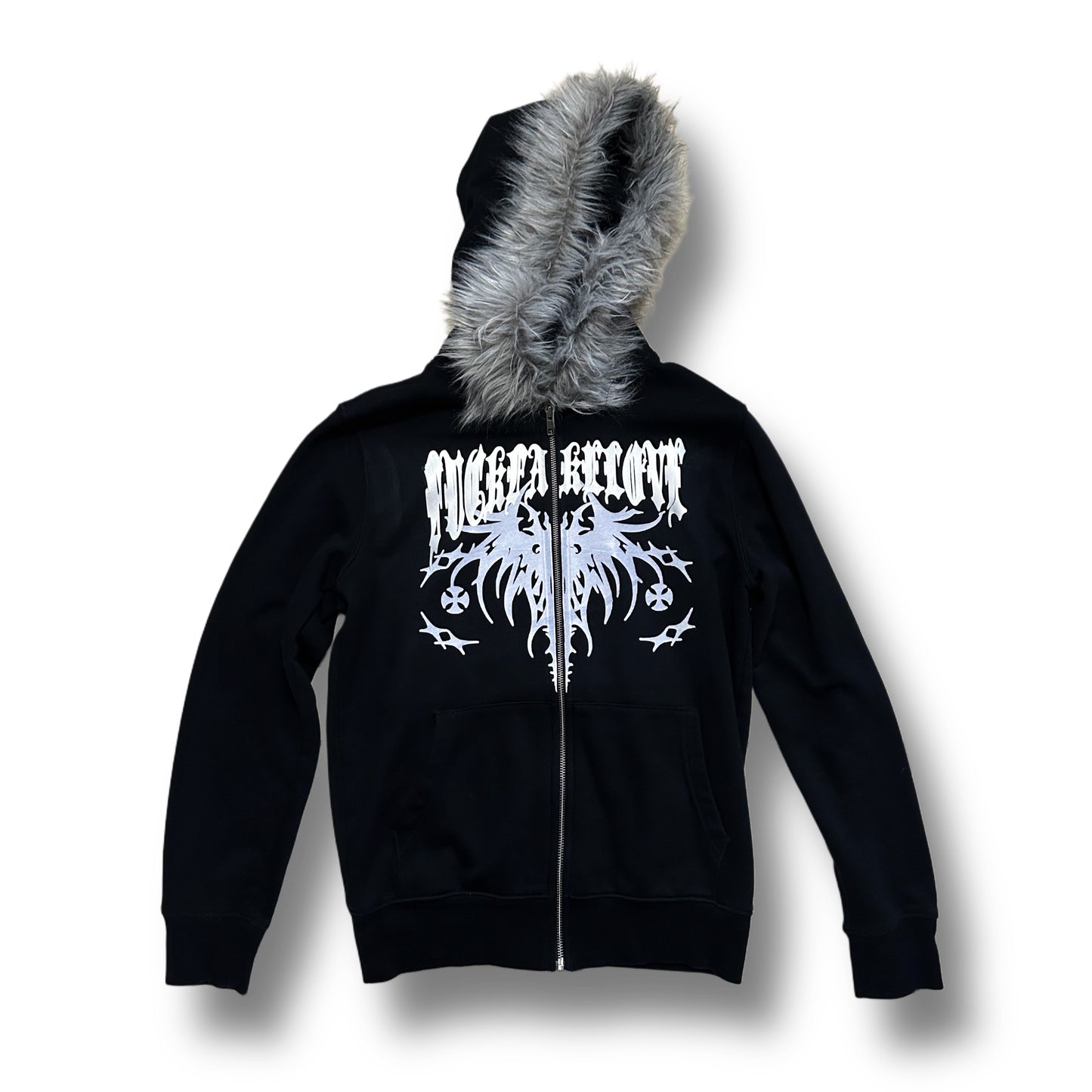 Black “Fuck Fake Love” Fur Hoodie (S)