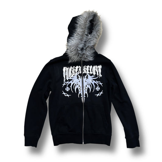 Black “Fuck Fake Love” Fur Hoodie (S)