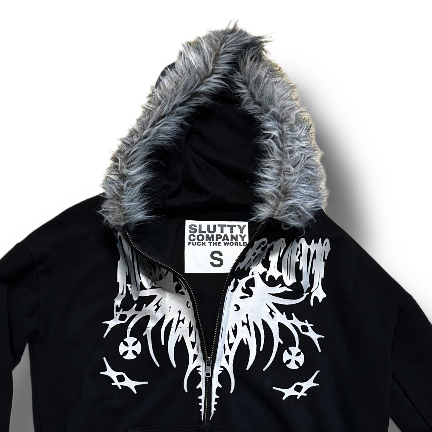 Black “Fuck Fake Love” Fur Hoodie (S)