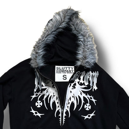 Black “Fuck Fake Love” Fur Hoodie (S)