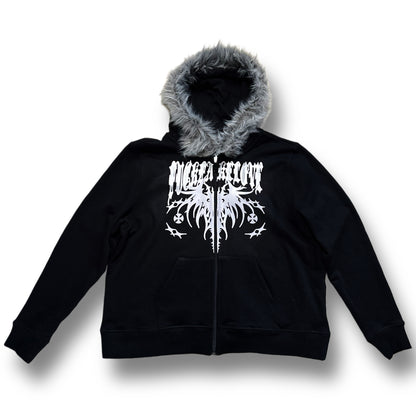 Black “Fuck Fake Love” Fur Hoodie (L)