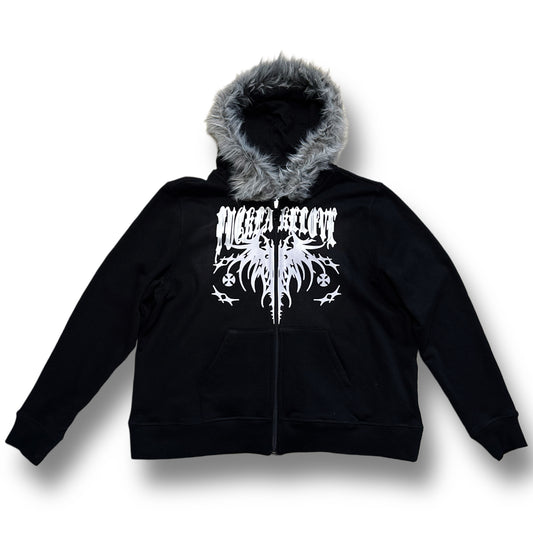 Black “Fuck Fake Love” Fur Hoodie (L)