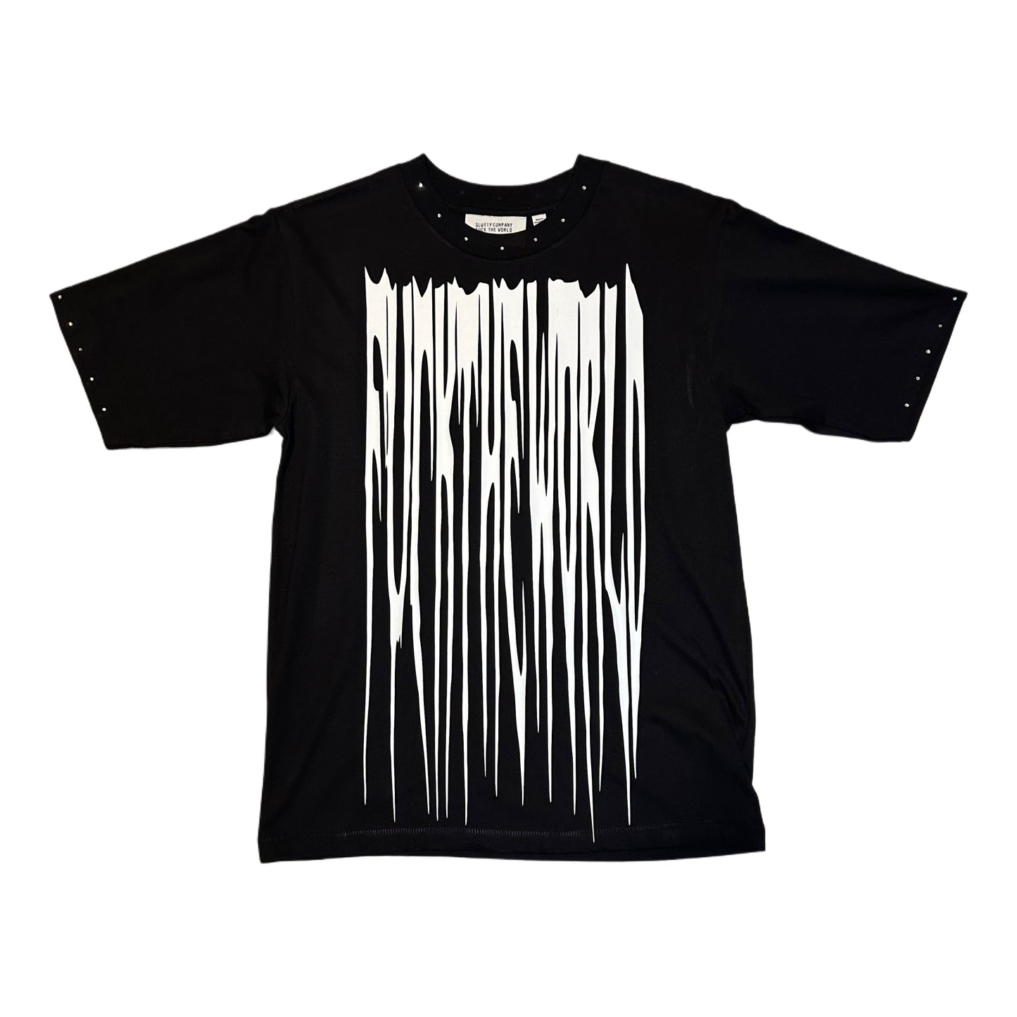 Black FUCKTHEWORLD boxy/oversized tee w/rhinestones (S)