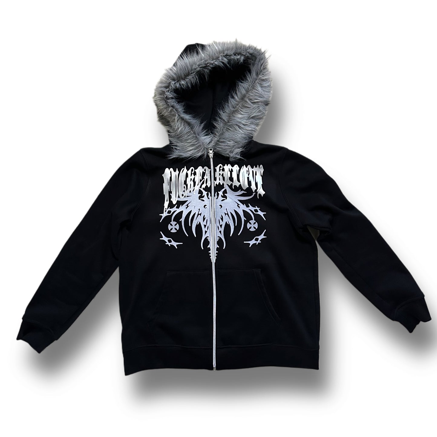 Black “Fuck Fake Love” Fur Hoodie (M)