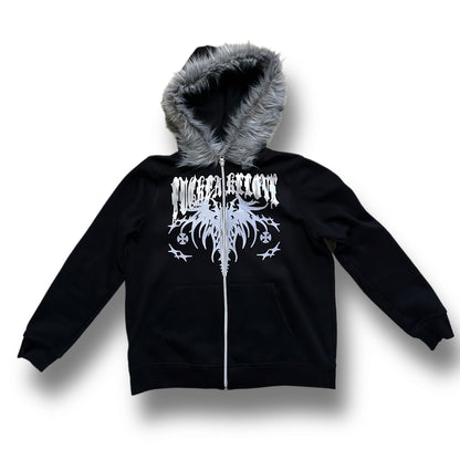 Black “Fuck Fake Love” Fur Hoodie (M)