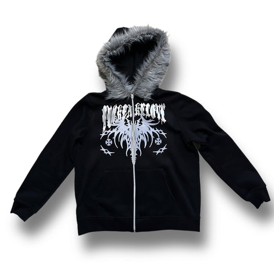 Black “Fuck Fake Love” Fur Hoodie (M)