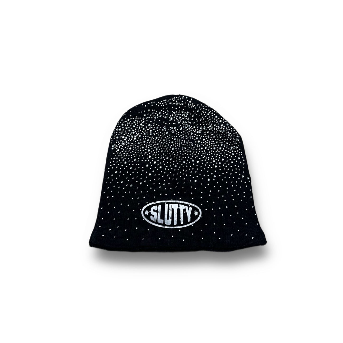 Black Slutty Rhinestone Beanie