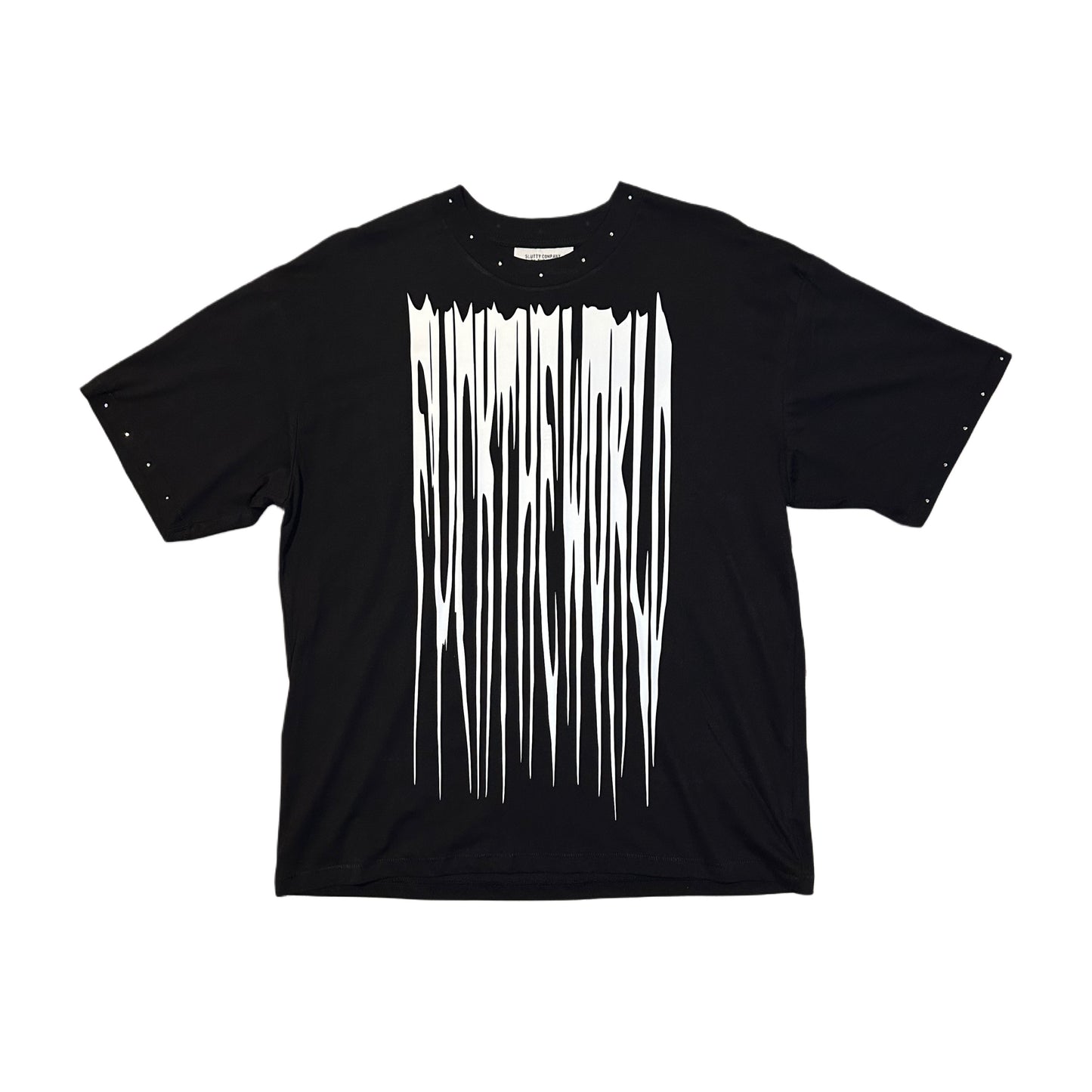 Black FUCKTHEWORLD boxy/oversized tee w/rhinestones (M)