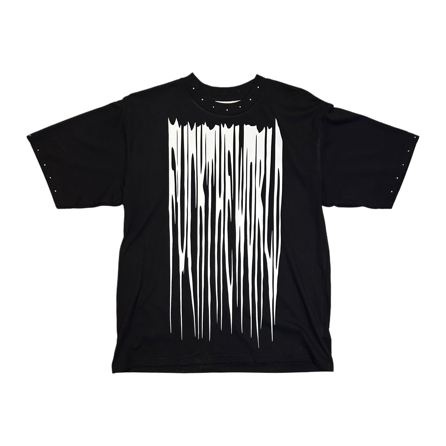Black FUCKTHEWORLD boxy/oversized tee w/rhinestones (S)