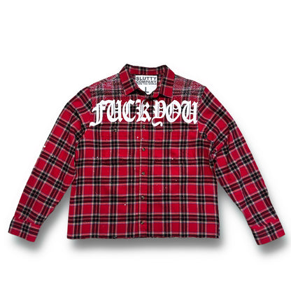 Red “Fuck You” Rhinestone Flannel (L)